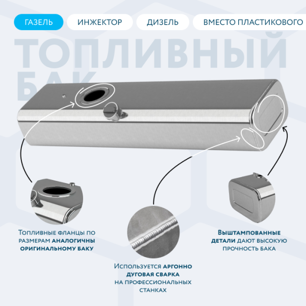 Алюминиевый топливный бак 140 литров Газель инжектор / дизель (вместо пластика)